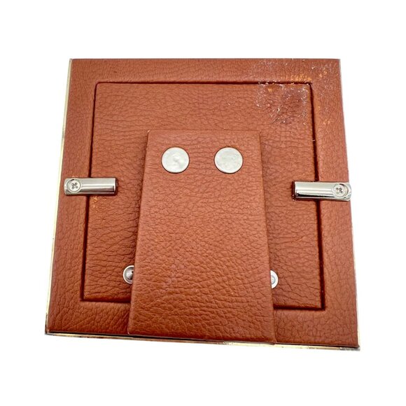 Monica Rich Kosann Photo Picture Frame Brown Leather Silver Plate Square 4” x 4” - Picture 7 of 7